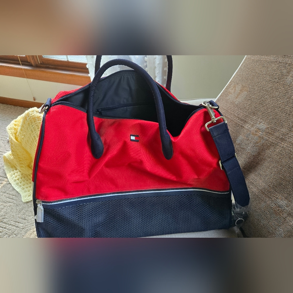 Tommy Hilfiger Red and Navy Duffle Bag